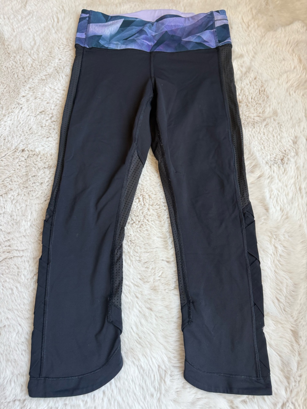 lululemon athletica Black Capri with Purple Pattern Waistband